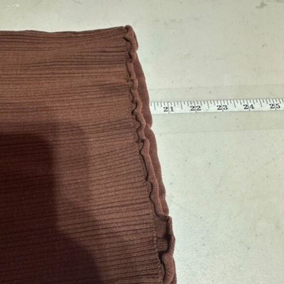 Vintage Y2K Forever 21 Ribbed Lettuce Trim Chocolate Brown Collared Top Large - Picture 10 of 10